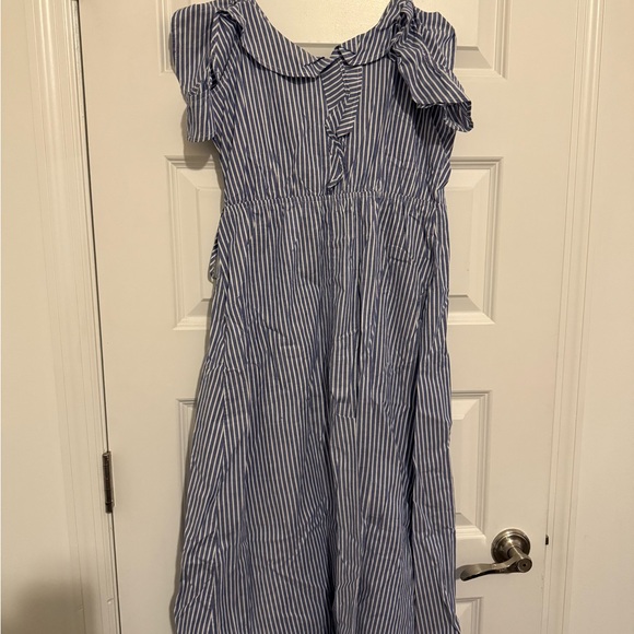 BP Blue and White Striped Asymmetrical Dress, Cold Shoulder Size Medium Like New - Picture 5 of 5